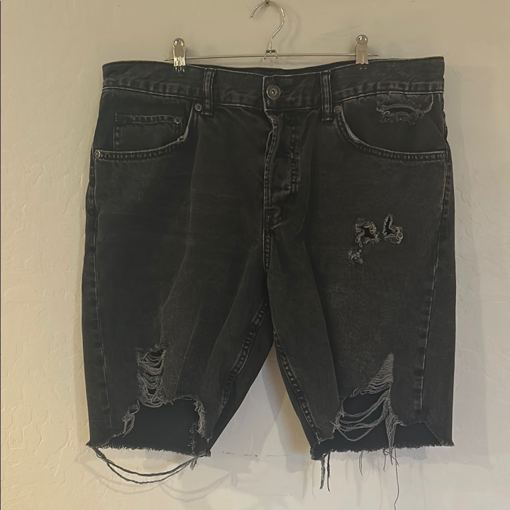 Distressed Black Denim Shorts Size 34